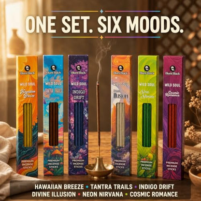 Long Burning Incense Sticks Pack for Meditation & Aromatherapy - 6 Fragrances, 16 Inch