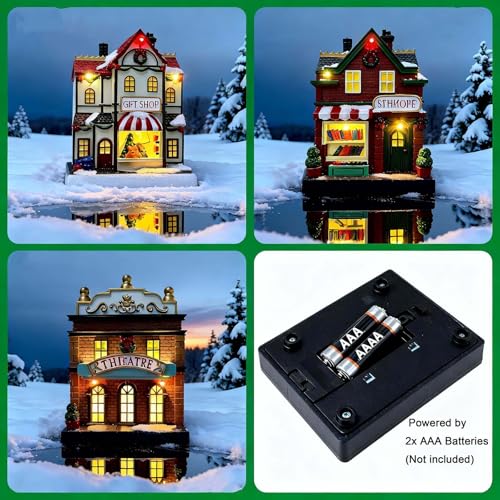 Christmas Village Set with LED Lighted Houses & Figurines - 17 Pieces for Holiday Decor