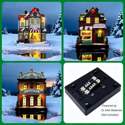 Christmas Village Set with LED Lighted Houses & Figurines - 17 Pieces for Holiday Decor
