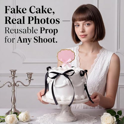 Reusable Fake Cake Prop for Party Decor, 6.2 Inch Artificial Dessert Display