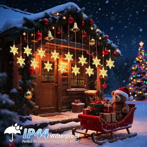 Christmas Snowflake Window Lights - 5 Snowflakes, 60 LEDs Waterproof Outdoor Indoor Decor