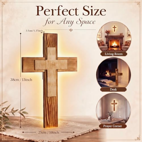 Mifoci Lighted Wooden Wall Cross Double Layer Christian Decoration
