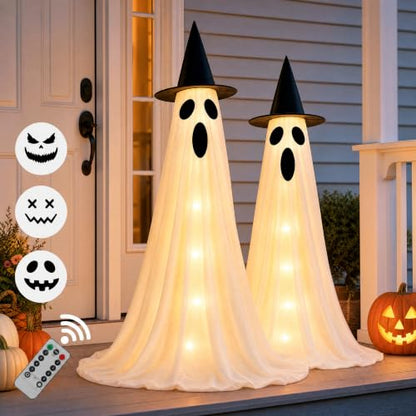Halloween Ghost Decoration with Remote Control & Adjustable Height - Indoor & Outdoor 2-Pack