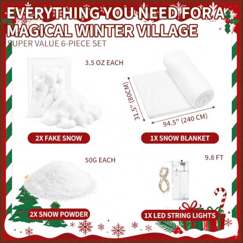 Christmas Village Fake Snow Kit with LED Lights and Blanket