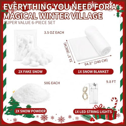 Christmas Village Fake Snow Kit with LED Lights and Blanket