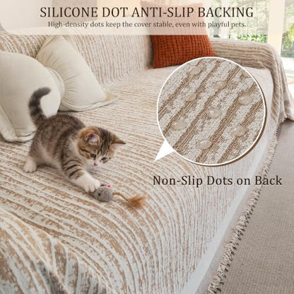 Waterproof Chenille Couch Cover for Dogs - Toffee, Non Slip, 71"x118"
