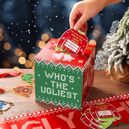 67 Pieces Ugly Sweater Voting Kit with Ballot Box Medals and Sashes for Christmas Party