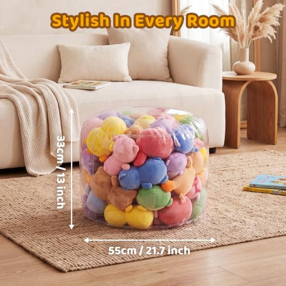 Clear Stuffed Animal Storage Ottoman - 2 Pack Kids Toy Organizer & Footrest