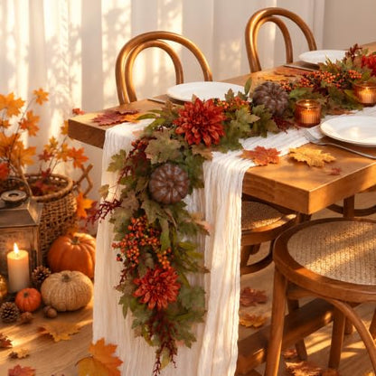 Fall Garland for Mantle 6FT Pumpkin Maple Leaves Autumn Decor - Fall