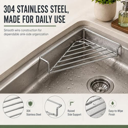 1pc Stainless Steel Corner Sink Shelf Triangular Kitchen Organizer
