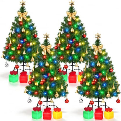 Mini Solar Christmas Trees Outdoor - 30 Inch, Multi-Color LED, 4 Pack, Green