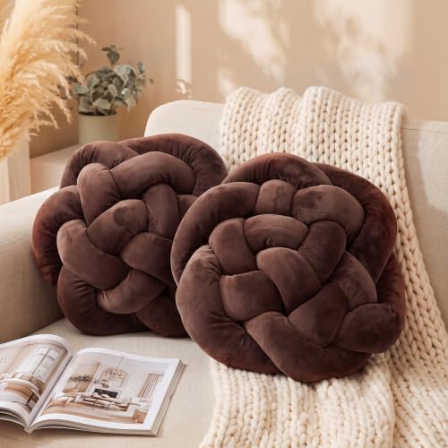 Brown 2 Pack Hand Knotted Throw Pillows 16x16 Inches - Cozy Home Decor