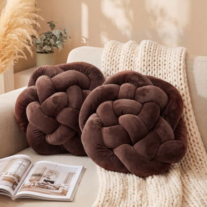 Brown 2 Pack Hand Knotted Throw Pillows 16x16 Inches - Cozy Home Decor