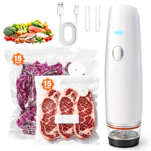 MZROT Compact Cordless Food Vacuum Sealer White with 30 Reusable Bags