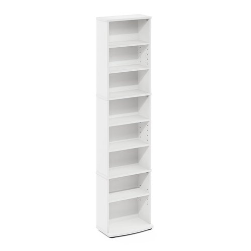 Furinno Jaya DVD Shelf, 8-Tier Tall Narrow CD Rack, Media Shelf with Adjustable Shelves, DVD Storage Cabinets for CD Blueray Game Disc, Easy Assembly, for Living Room, Home Office, White
