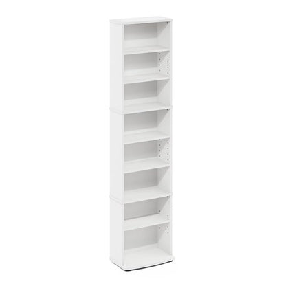 Furinno Jaya DVD Shelf, 8-Tier Tall Narrow CD Rack, Media Shelf with Adjustable Shelves, DVD Storage Cabinets for CD Blueray Game Disc, Easy Assembly, for Living Room, Home Office, White