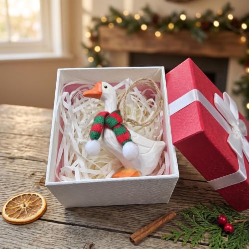 Wooden Goose Christmas Ornament with Knit Scarf - Rustic Holiday Decor