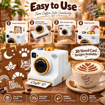 Manual Latte Art Camera with 4 Stencils & Mesh Filters - Black