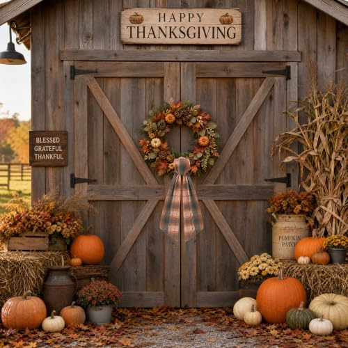 Orange-Brown Plaid Fall Wreath Sash Set for Front Door Autumn Decor - 2 Pieces