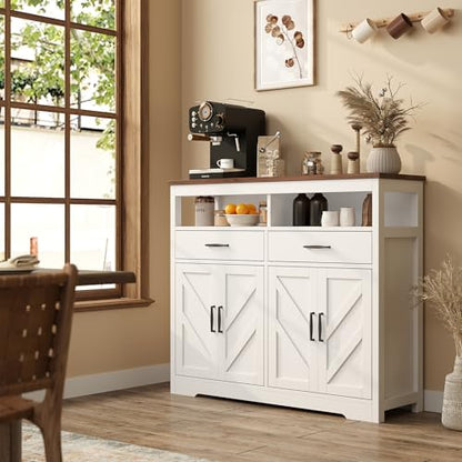 Knoworld White Farmhouse Sideboard Buffet Cabinet with Storage & Shelves - 47"