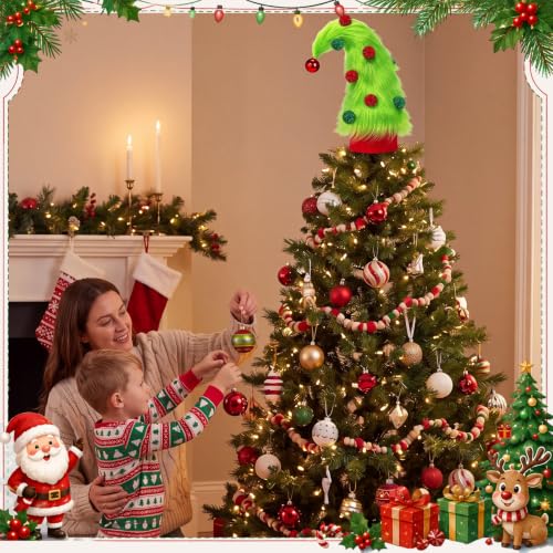 Furry Green Elf Christmas Tree Topper - 9.84 Inch Holiday Decor, Variation: Faux Fur / Green Elf
