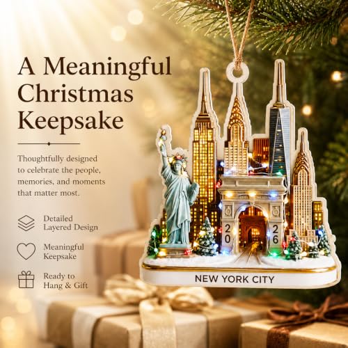 NYC Skyline Christmas Ornament with Statue of Liberty - New York Holiday Decor - New York Ornaments