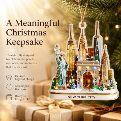 NYC Skyline Christmas Ornament with Statue of Liberty - New York Holiday Decor - New York Ornaments