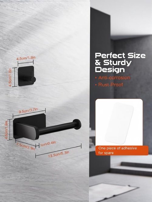 Anfly RV Toilet Paper Holder Camper,Self Adhesive Toilet Paper Holder with 2 Hanging Hooks for Campers, Bathroom, Kitchen and Bedroom,No Drill/Wall Mount, Black
