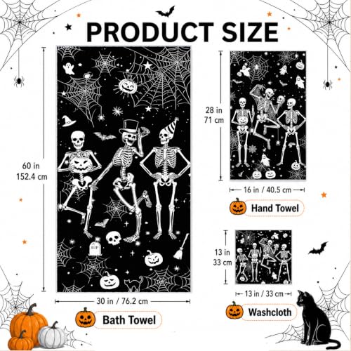 Halloween Skeleton Bath Towel Set - Skull Variation, Gothic Bathroom Decor