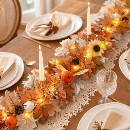 Lighted Fall Garland with Sunflowers Pumpkins and Warm Lights - 6 Feet