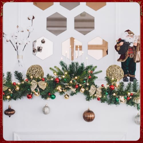 Lighted Christmas Garland with Red and Green Ornaments and Snowflake Lights - Battery Operated, Indoor Outdoor Decor