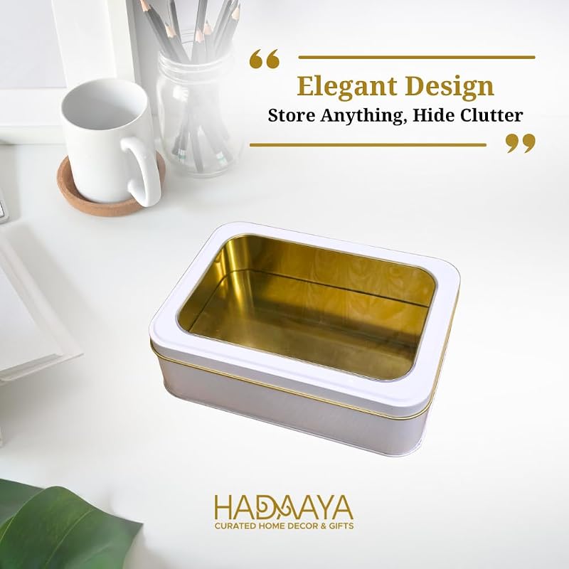 Variation of THIS listing: White Pearl 2 Pack Rectangular Cookie Tins with Clear Lid - 7.25 x 5.25 x 2.25 in