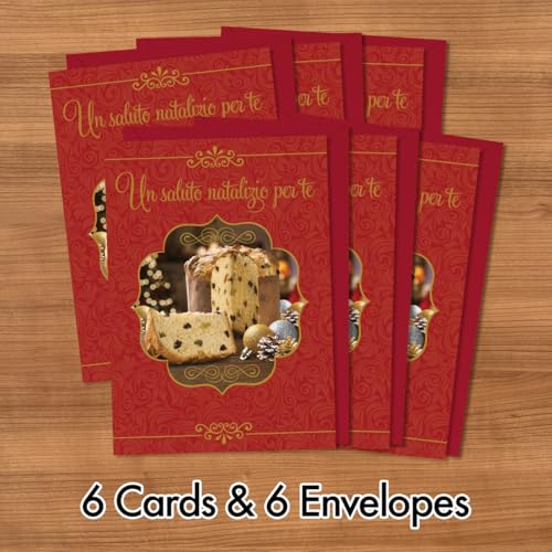 Italian Christmas Greeting Cards - Panettone Design, Foil Embossing, 6 Pack