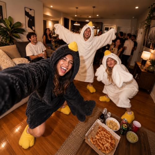 Adult Duck Onesie Wearable Blanket Pajamas with Slippers - White Medium