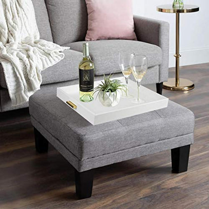 Extra Large Serving Tray with Handles - Faux Leather Storage, White & Gold, 20x16 inches