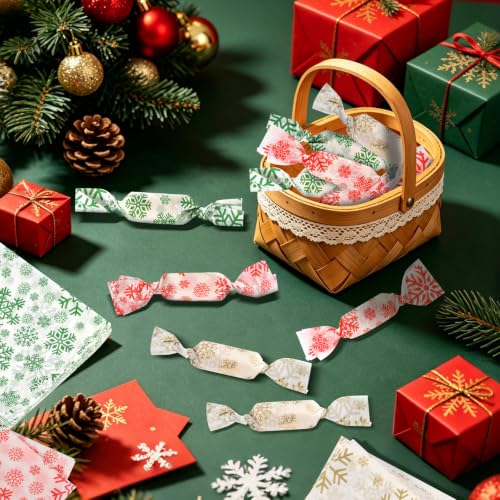 300Pcs Christmas Candy Wrappers - Festive Wax Paper for Homemade Treats - 4.92 x 3.54 inches - Red, Green, Gold - Variation of 300