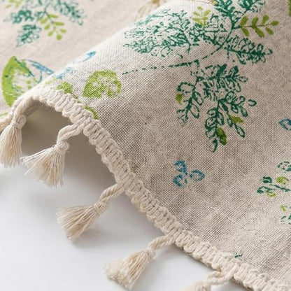 Mint Botanical Leaf Boho Tie Up Kitchen Curtain Linen Look Short Cafe Window Decor - 28x22 Inches