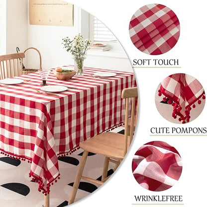 Jubilantex Buffalo Plaid Tablecloth Red White 54x54 Inches with Tassels - Square