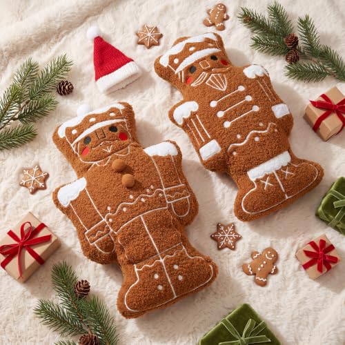 Wenqik 2 Pack Christmas Throw Pillows - Gingerbread Nutcracker Design, 15.7"