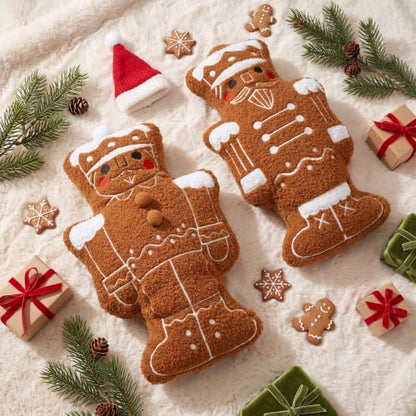 Wenqik 2 Pack Christmas Throw Pillows - Gingerbread Nutcracker Design, 15.7"