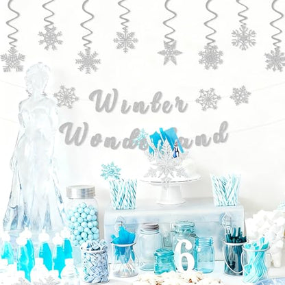 Winter Wonderland Party Banner & Snowflake Decorations Set