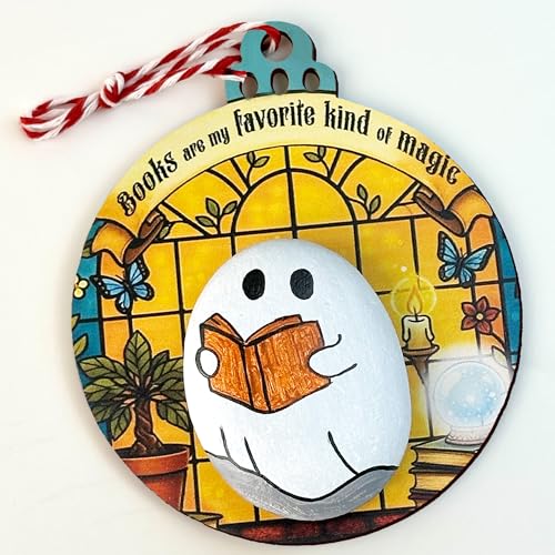 Handmade Ghost Ornament - Mini Halloween & Christmas Tree Decoration - Book Lover's Spooky Ghost with Quote - Variation: Ghost