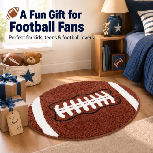 Brown Football Rug for Boys Room Decor 34x22 Inches Plush Non-Slip Playroom Mat