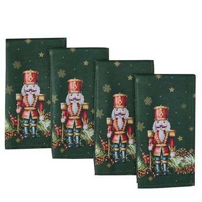 Christmas Nutcracker Fabric Napkins Set of 4 - Hunter Green Holiday Table Linens