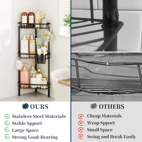 Black 3-Tier Corner Shower Caddy Stand Rustproof Bathroom Organizer