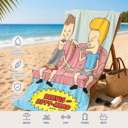 Large Beavis and Butthead Beach Towel - Microfiber Pool & Bath Set