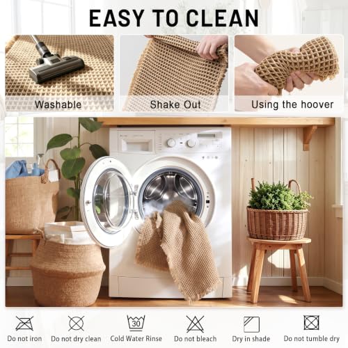 Waffle Bath Mat 2x6 ft Non Slip Bathroom Rug Quick Dry Soft Brown
