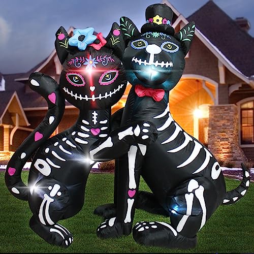 KITBONIS 4 Ft Halloween Inflatables Cat and Dog Day of The Dead Decorations Inflatable, halloween inflatables outdoor decorations with Built-in LED Lights for Front Yard Lawn Garden Party