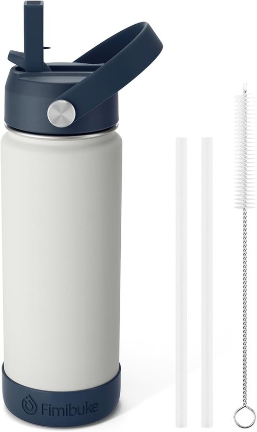 Fimibuke Kids Insulated Water Bottle - 18oz BPA-Free Stainless Steel Tumbler with Straw | Leak-Proof Design in Harbor Grey