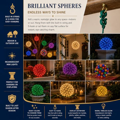 150-Light Red Starlight Sphere Ornament with 10-Inch Diameter - Extra Large Holiday Decoration with Hanging Cord